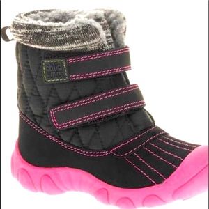 2/$10 Carters Child of Mine Black Pink Snow Rain Winter Toddler Warm Fuzzy Boots